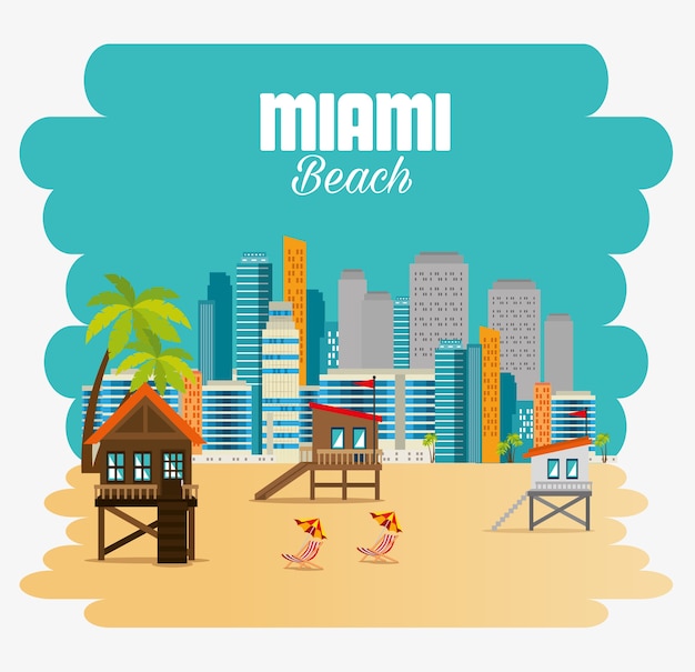 Vector miami beach cityscape scene