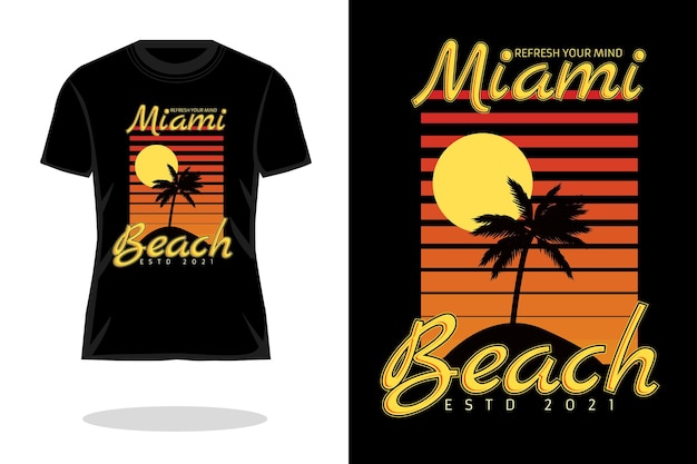 マイアミビーチのレトロなシルエットのTシャツのデザイン