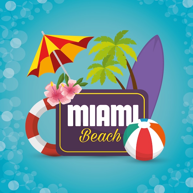 Miami beach summer icons vector illustration design