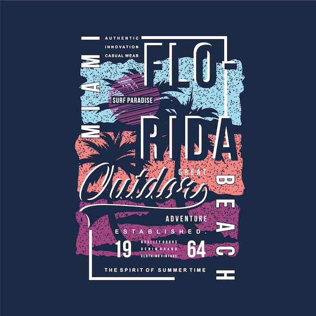 Miami florida beach typography design illustration