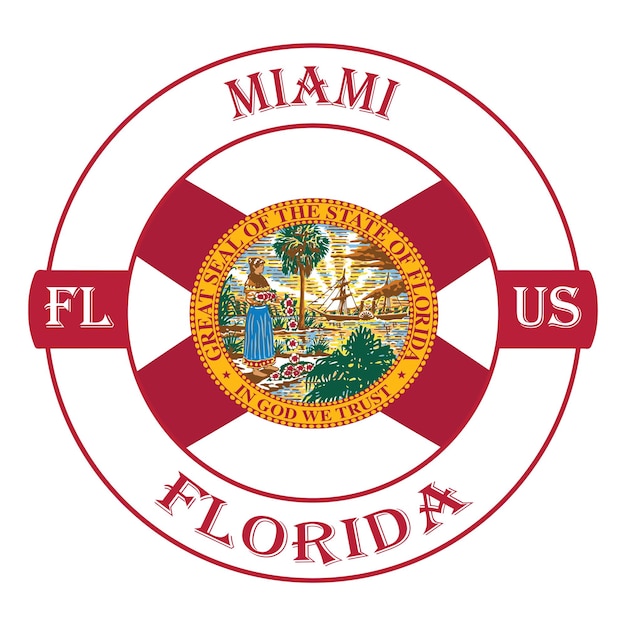 Miami Florida Flag USA Travel Souvenir Seal Stamp Badge Sticker Logo Vector Illustration SVG EPS