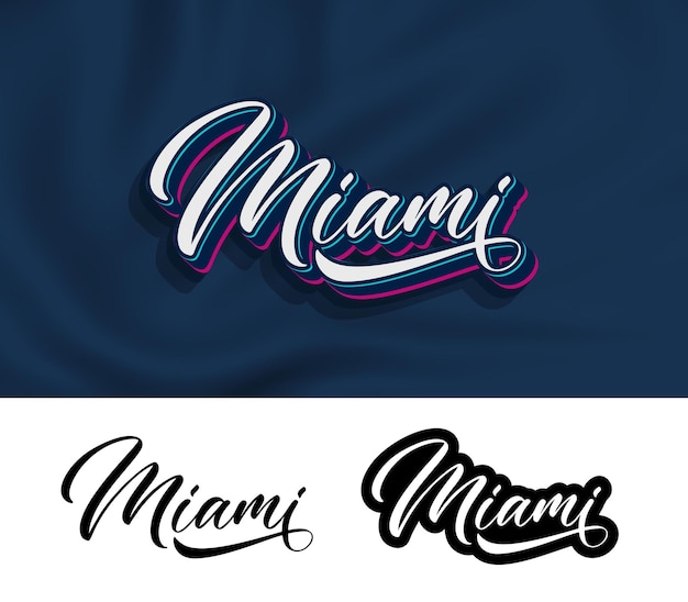 Miami hand belettering ontwerp voor het bedrukken van kleding Tekst voor tshirt Modern typografie ontwerp Kalligrafische belettering geïsoleerd op een witte achtergrond