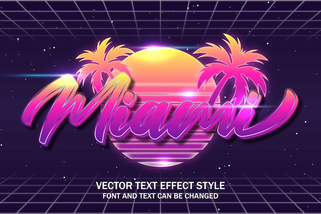 Miami nacht retrowave synthwave typograaf bewerkbaar teksteffect lettertype stijl sjabloon achtergrondontwerp