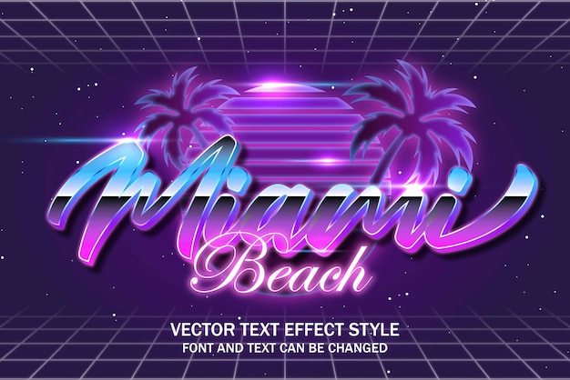 Miami night synthwave retrowave typograph editable text effect font style template background design