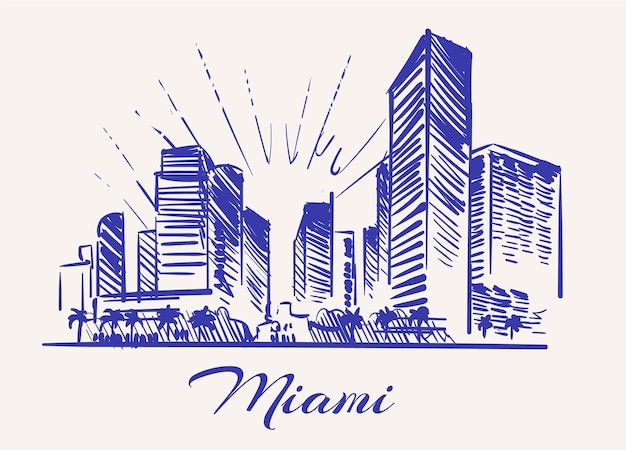 Miami schets skyline miami hand getrokken vectorillustratie geïsoleerd op een witte achtergrond