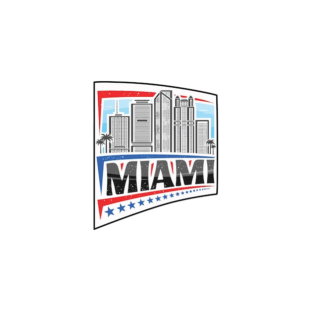 Miami Skyline Landmark Vlag Sticker Embleem Badge Reizen Souvenir Illustratie