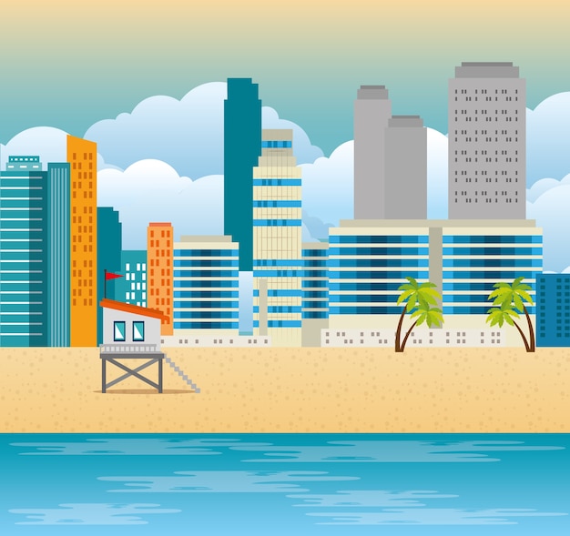 Miami strand stadsgezicht vector illustratie ontwerp