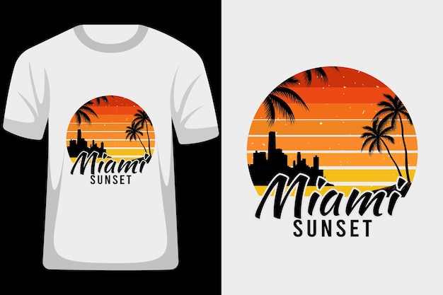 Vettore design retrò vintage della maglietta di miami sunset