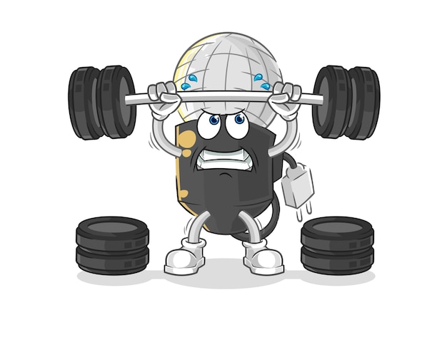 Mic lifting the barbell character cartoon mascot vector