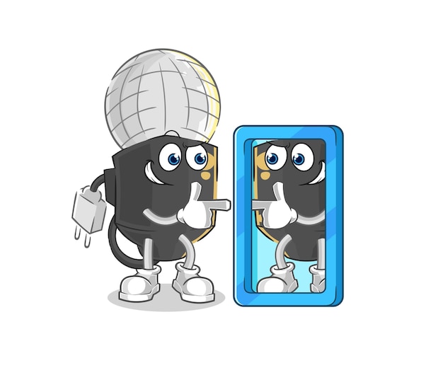 Mic looking into mirror cartoon cartoon mascot vector