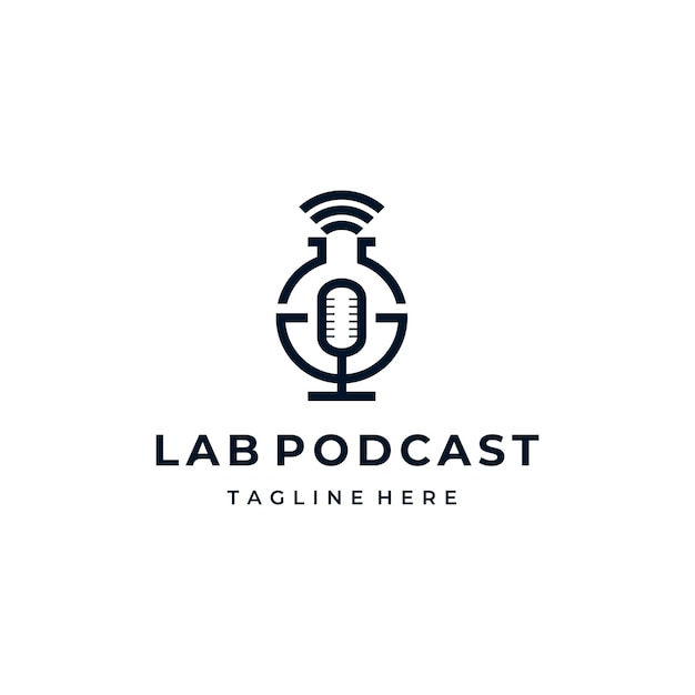 Mic microphone podcast radio music with lab tube logo design inspiration