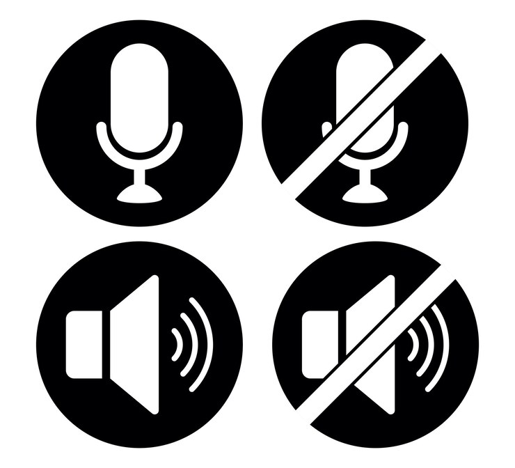 वेक्टर mic and speaker on and off icons set