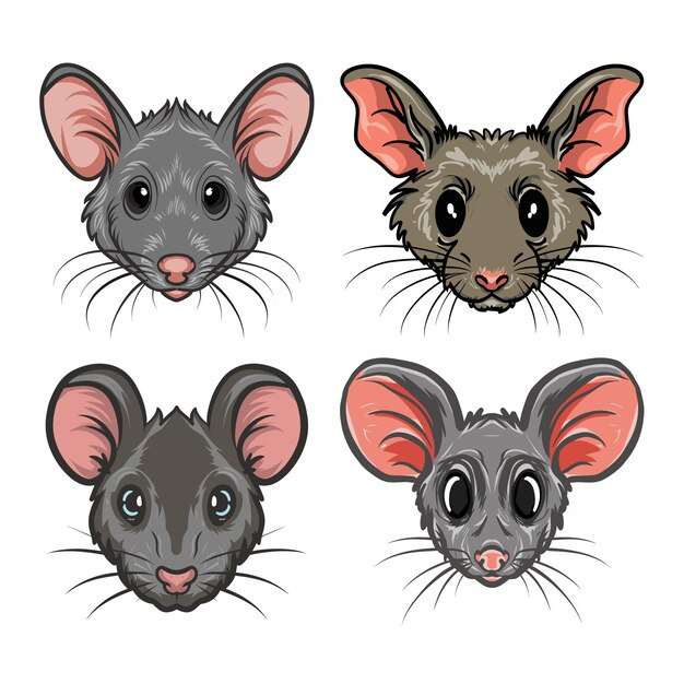 Vector mice cartoon animal head collection icons vector illustration