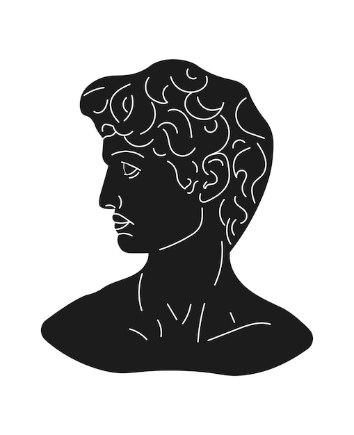 ミケランジェロのダビデ像バスト美的現代アート黒と白のベクトルイラスト