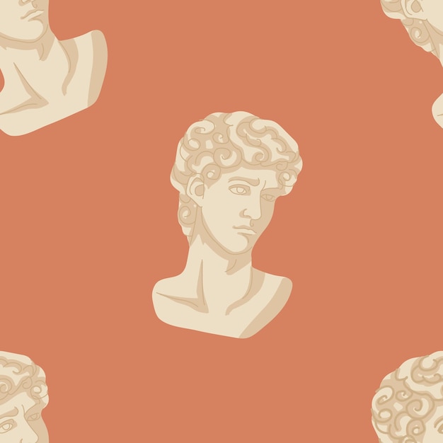 michelangelos david bust seamless pattern dark academia style stock vector illustration in hand