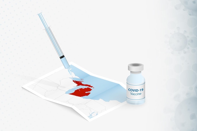 Michigan Vaccination, Injection with COVID-19 vaccine in Map of Michigan.