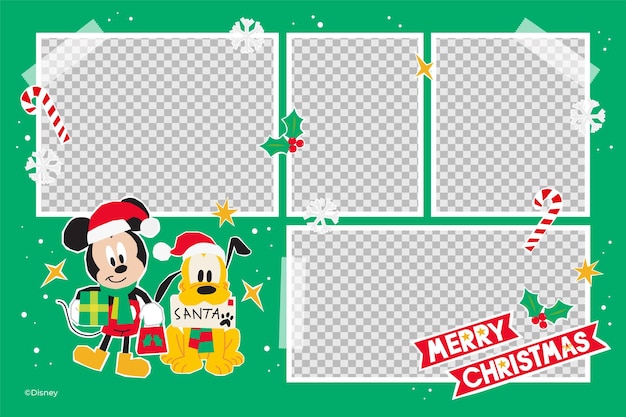 Vector mickey mouse and friends cute christmas photo collage