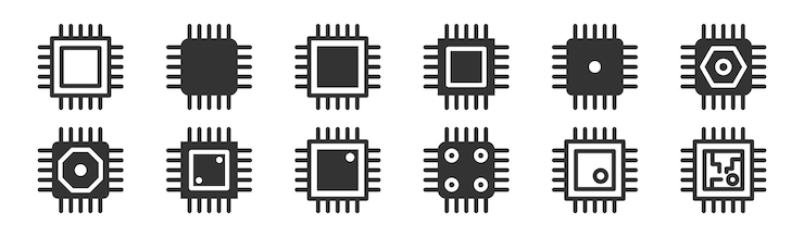 Vector micro chip icon set circuit board collection vector illustration