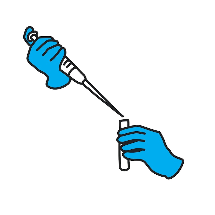 Vector micro pipette with test tube microbiological test illustration
