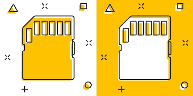 ベクトル マイクロ sd カード アイコン コミック スタイル メモリ チップ ベクトル漫画イラスト分離白地ストレージ アダプター ビジネス コンセプト スプラッシュ効果