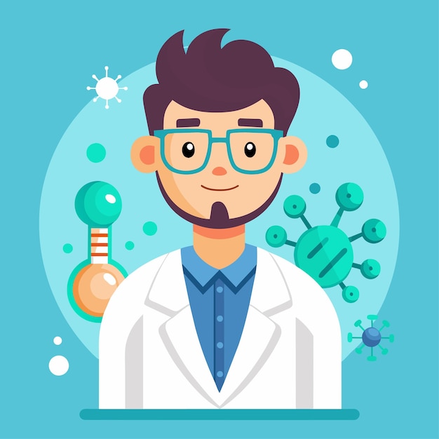 Microbioloog Vector Character Illustratie in platte stijl