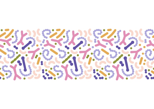 Microbiome seamless border probiotic bacteria print with colorful lactobacillus bifidobacteria acido