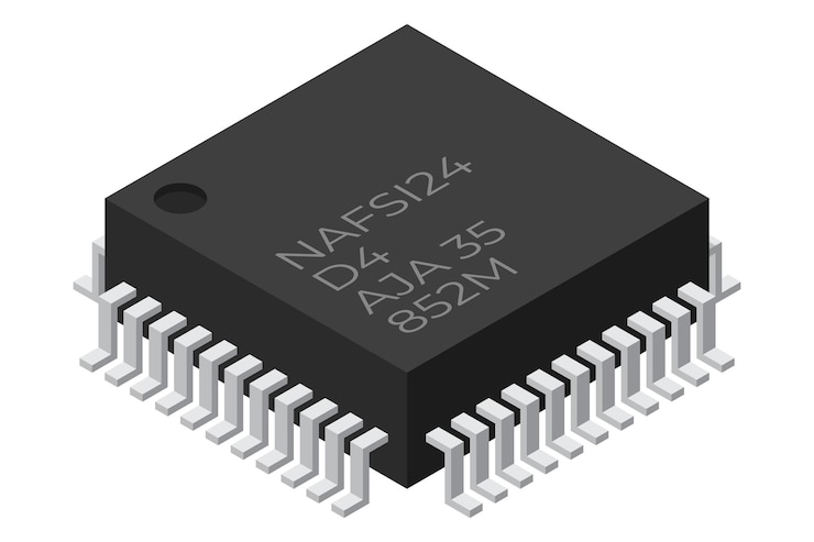 Vector microchip computer electronic component microchip icon isometric microchip computer processor technology micro processor vector illustration