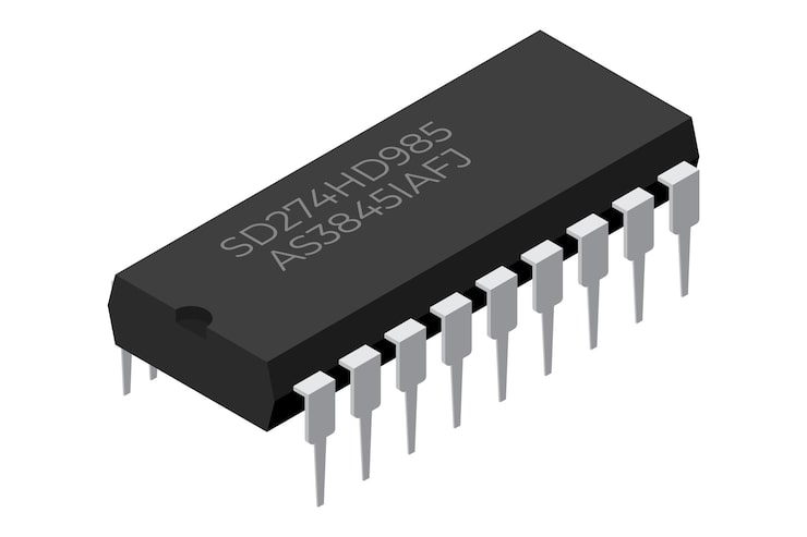 Vector 微芯片電腦電子元件 微芯片圖標 同度微芯片 電腦處理器技術 微處理器 矢量插圖