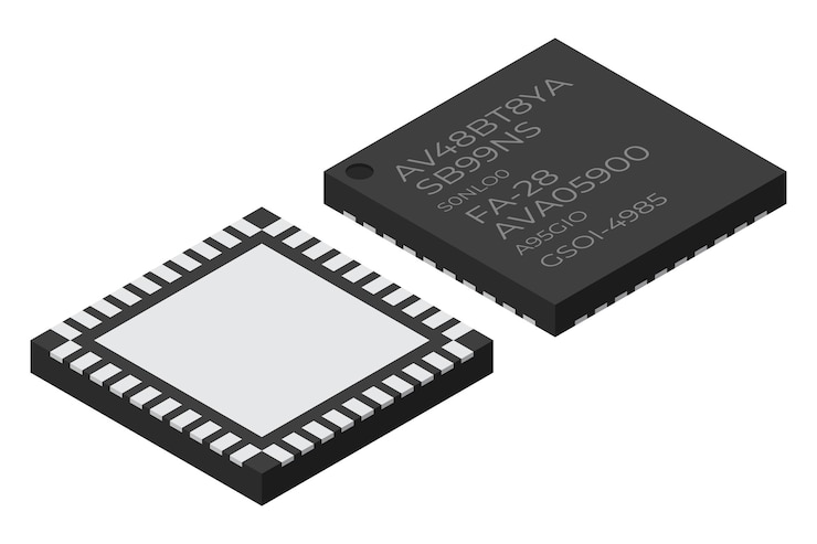 Vector microchip computer electronic component microchip icon isometric microchip computer processor technology micro processor vector illustration