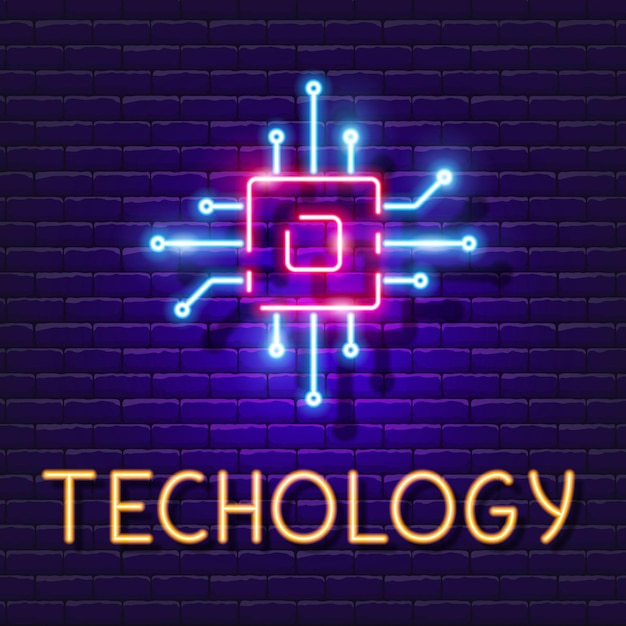 Microchip Processor vector neon teken Technologie lichtgevend pictogram