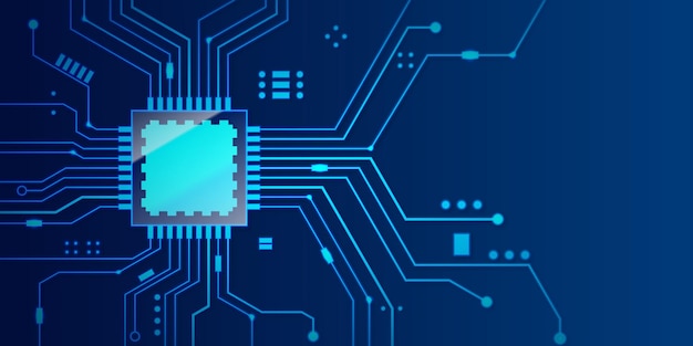 Vector microchip processor with blue background.