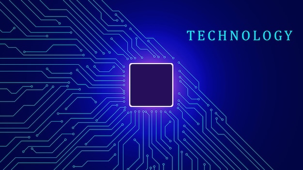 Microchip processor with electronic circuit board concept background. Vector stock illustration.