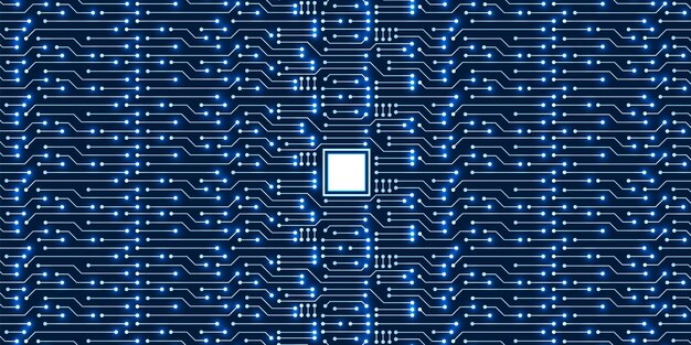 Microchip technology background, modello di circuito digitale blu