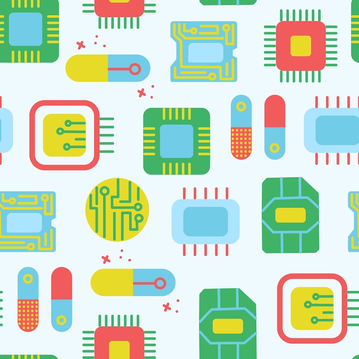 Vector microcircuits electrical circuit processor with cpu microcircuits vector seamless pattern
