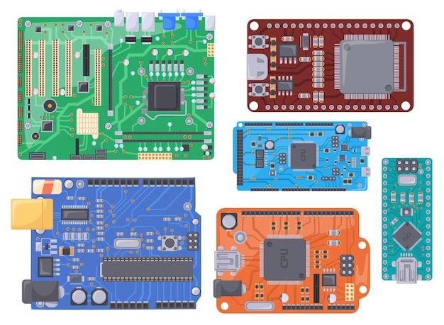 마이크로 컨트롤러 PCB 전기 보드 반도체 마이크로  기술 컴퓨터 기계 회로 모 전자 Arduino 개념 하드웨어 Pi  끔한 터 일러스트