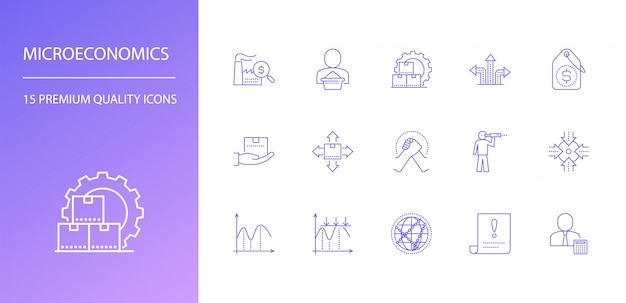 Vector microeconomics line icons set