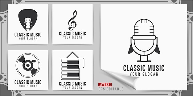 microfoon, piano, muziekinstrument logo ontwerp vectorillustratie