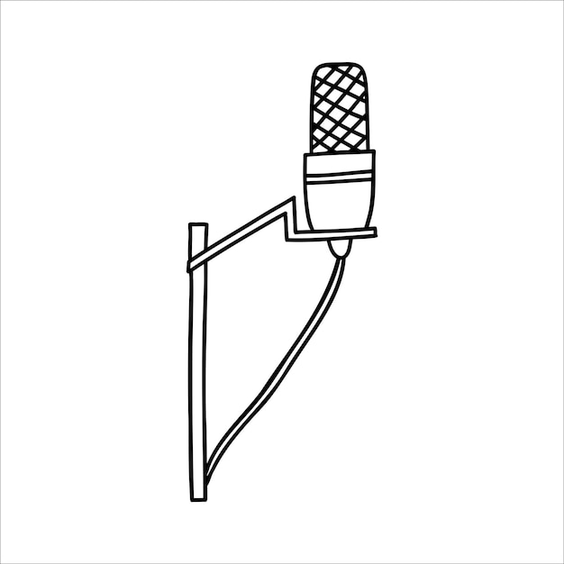 Microfoonpictogram geluidsopnameapparatuur voor podcast karaoke en spraakknop geïsoleerde vectorillustratie in doodle-stijl