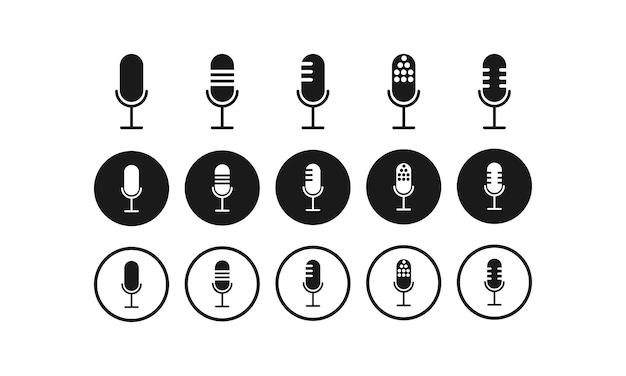 Microfoons iconen set geïsoleerd, mic iconen vector illustratie