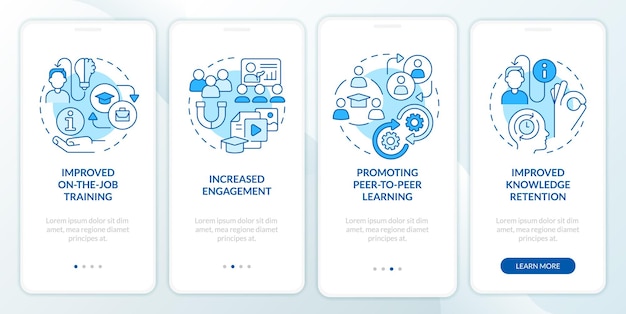 Microlearning benefits blue onboarding mobile app screen