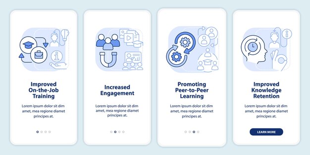 Microlearning pros light blue onboarding mobile app screen