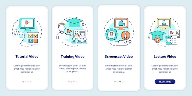 Microlearning-videotypen onboarding-scherm voor mobiele apps