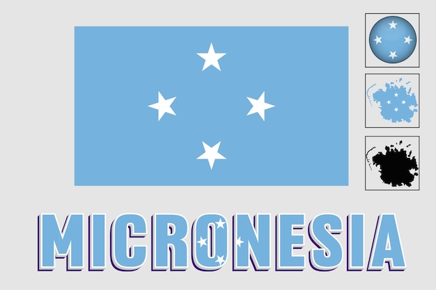 Micronesia flag and map in a vector graphic