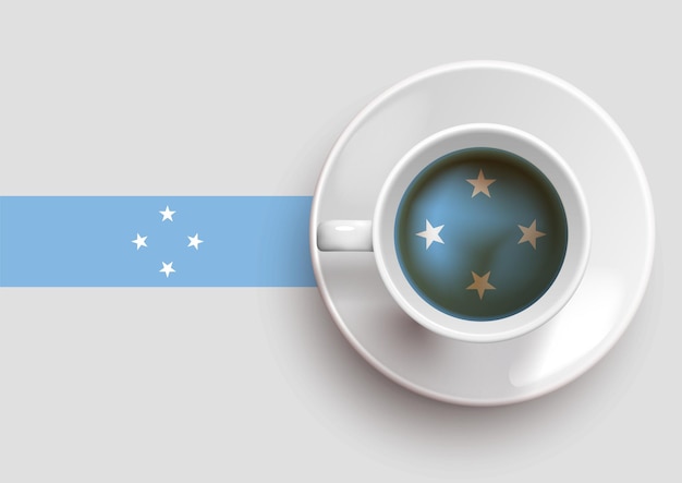 Micronesia flag with a tasty coffee cup on top view