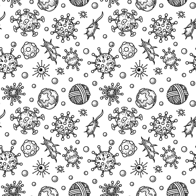 Microorganism seamless pattern Scientific vector illustration