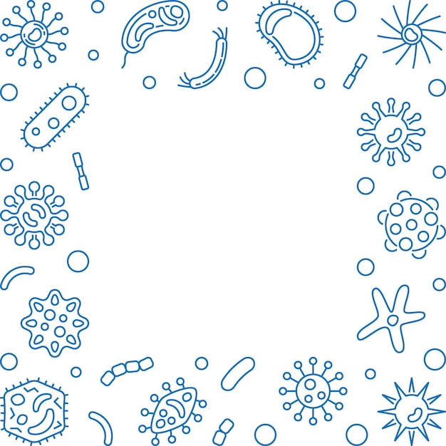 Cornice di microrganismi illustrazione del profilo della microbiologia vettoriale