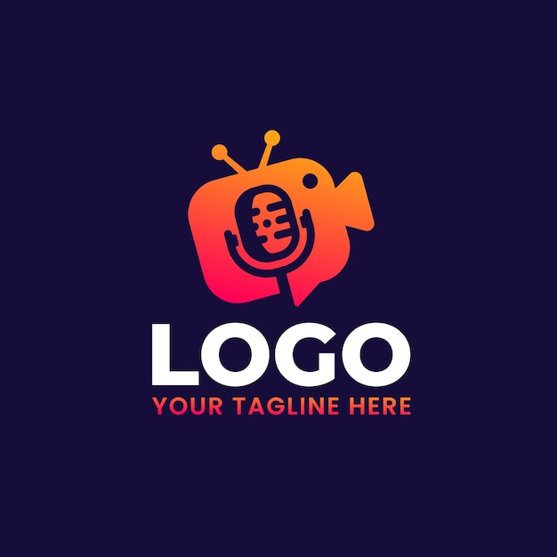 Microfono, fotocamera, video, icona astratta tv. logo per trasmissione, podcast, logo multimediale