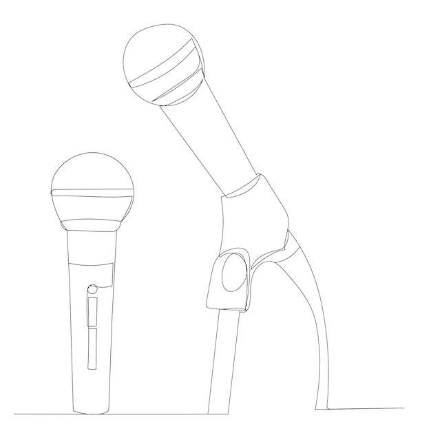Microphone drawing by one continuous line isolated vector
