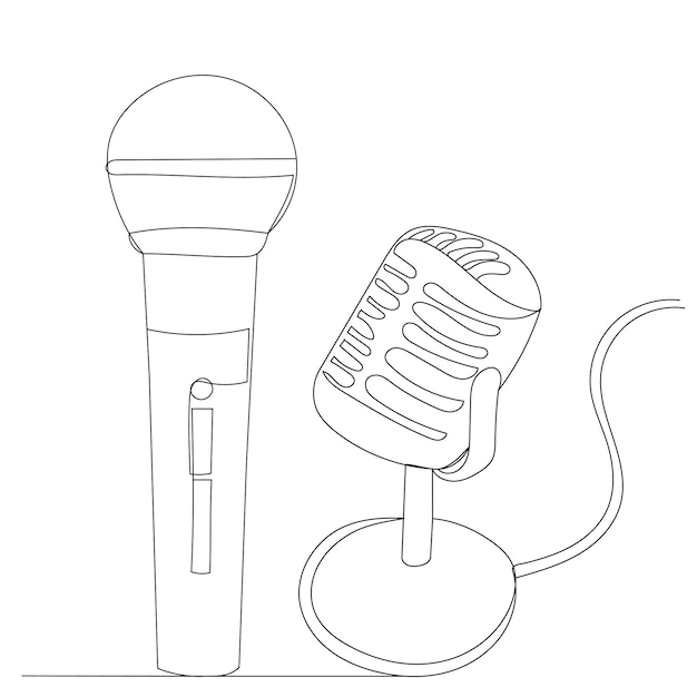 Microphone drawing by one continuous line isolated vector