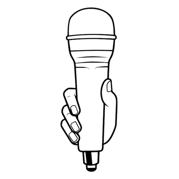 Microphone on hand outline symbol perfect for broadcasting or entertainment graphics